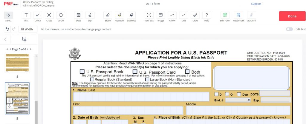 Filliable DS-11 Form