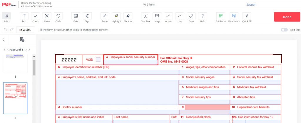 Filliable W-2 Form