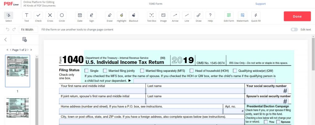 Filliable 1040 Form